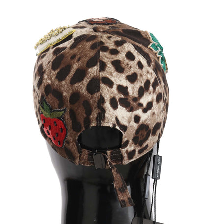 Gorra de béisbol Dolce & Gabbana marrón con lentejuelas de leopardo y aplique Sicily