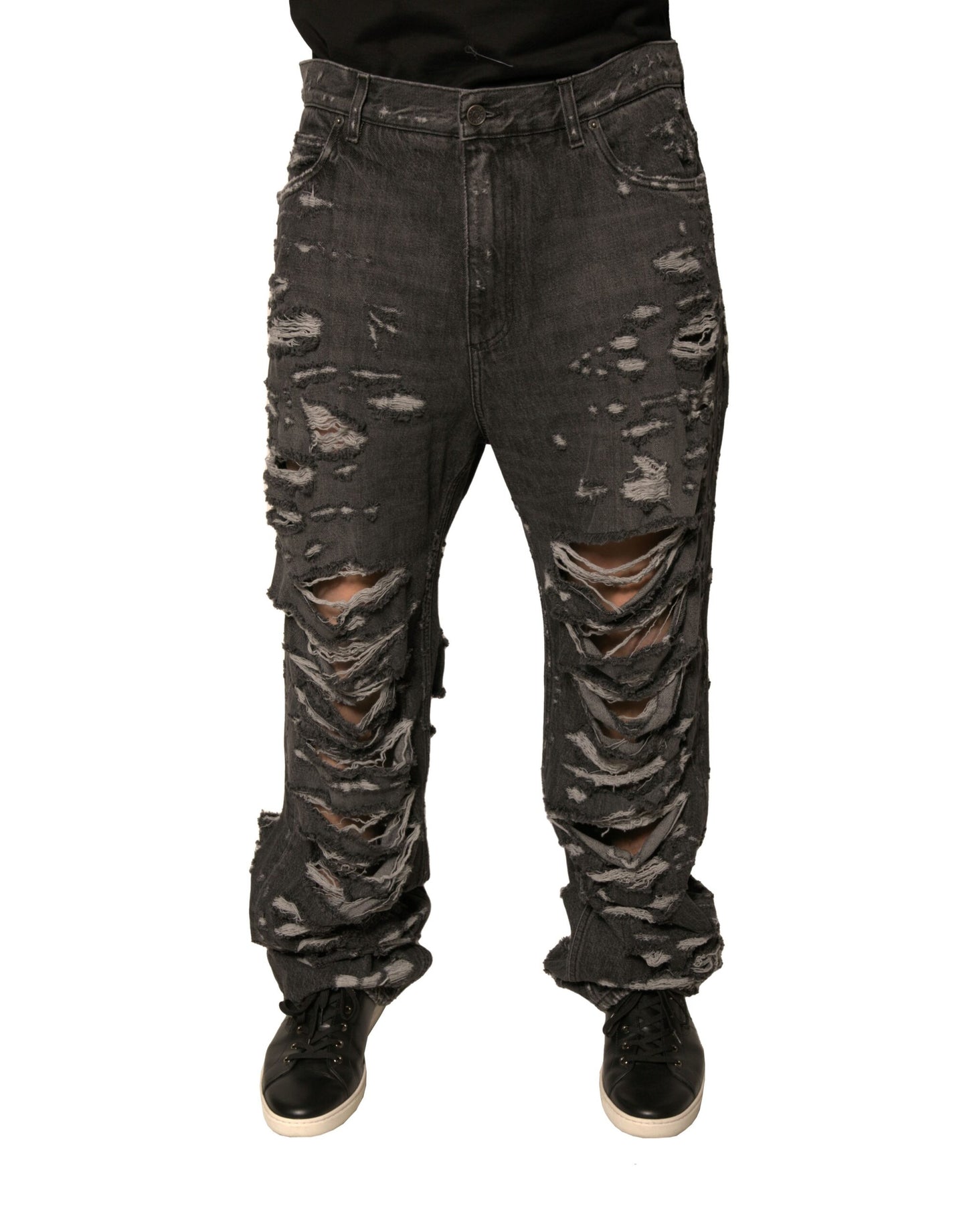 Vaqueros de hombre rectos de algodón gris y desgastado Dolce & Gabbana