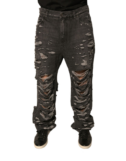 Vaqueros de hombre rectos de algodón gris y desgastado Dolce & Gabbana