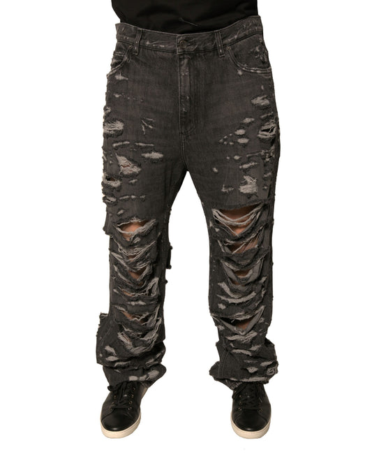 Vaqueros de hombre rectos de algodón gris y desgastado Dolce & Gabbana