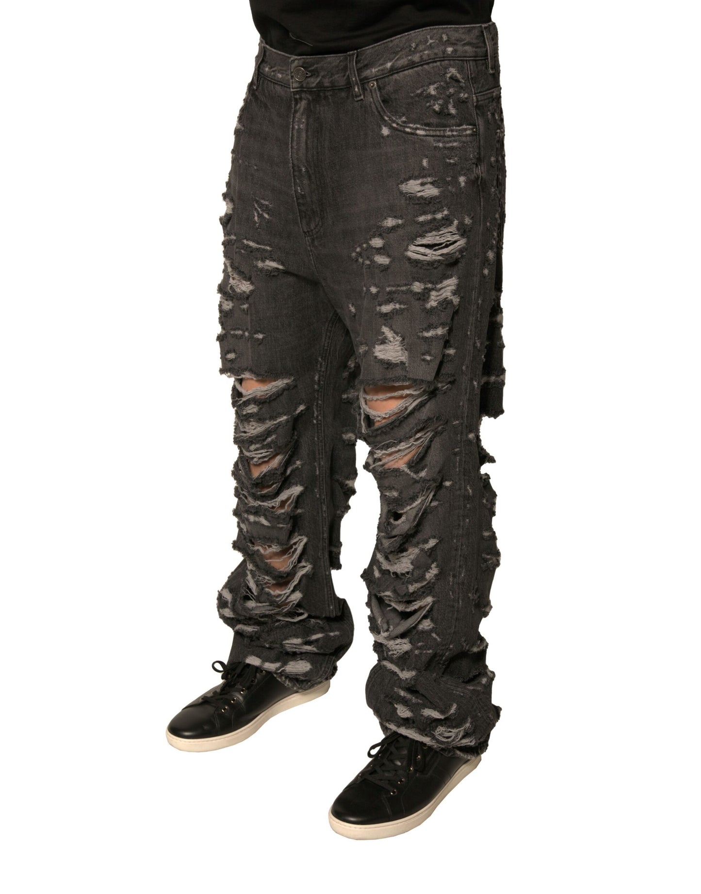 Vaqueros de hombre rectos de algodón gris y desgastado Dolce & Gabbana