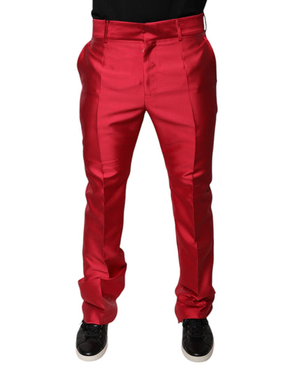 Pantalón Formal Dolce & Gabbana de Seda Roja Corte Ajustado Talle Medio