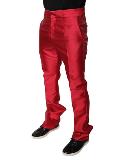 Pantalón Formal Dolce & Gabbana de Seda Roja Corte Ajustado Talle Medio