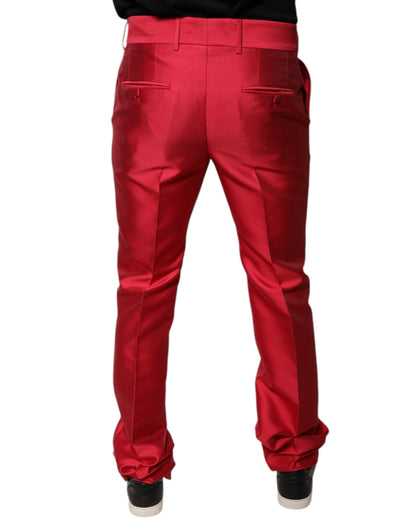Pantalón Formal Dolce & Gabbana de Seda Roja Corte Ajustado Talle Medio