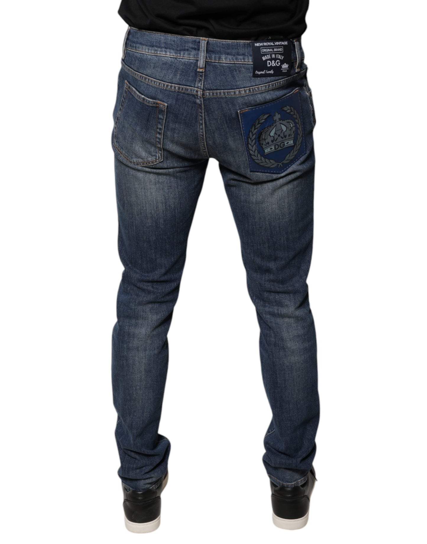 Vaqueros ajustados de algodón con el logotipo DG Crown azul de Dolce & Gabbana