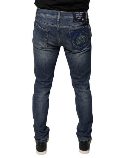 Vaqueros ajustados de algodón con el logotipo DG Crown azul de Dolce & Gabbana