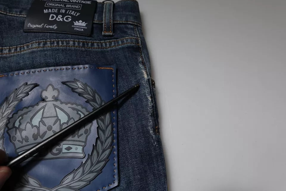 Vaqueros ajustados de algodón con el logotipo DG Crown azul de Dolce & Gabbana