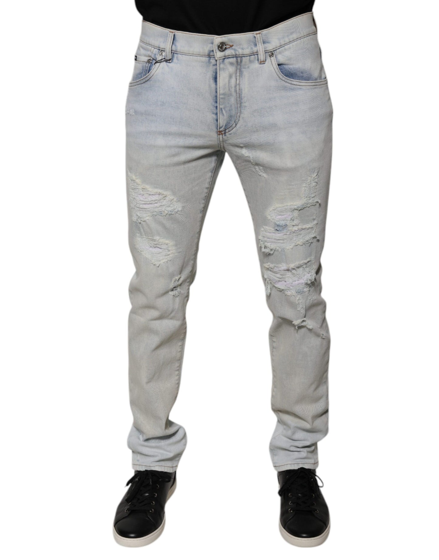 Jeans ajustados de mezclilla rotos de mezcla de algodón Light Blue de Dolce & Gabbana
