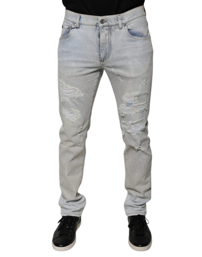 Jeans ajustados de mezclilla rotos de mezcla de algodón Light Blue de Dolce & Gabbana