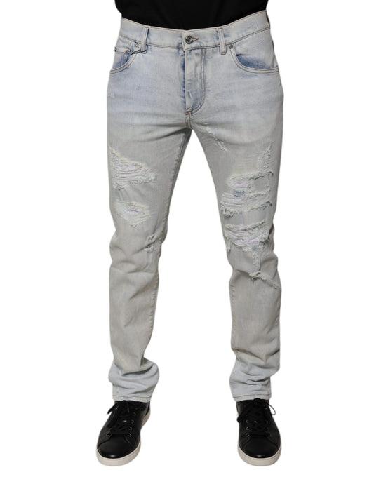 Jeans ajustados de mezclilla rotos de mezcla de algodón Light Blue de Dolce & Gabbana