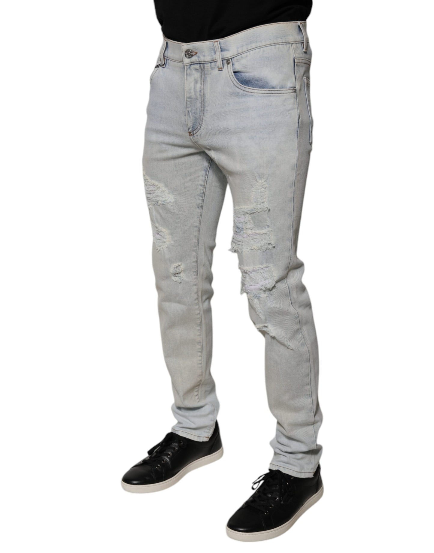 Jeans ajustados de mezclilla rotos de mezcla de algodón Light Blue de Dolce & Gabbana