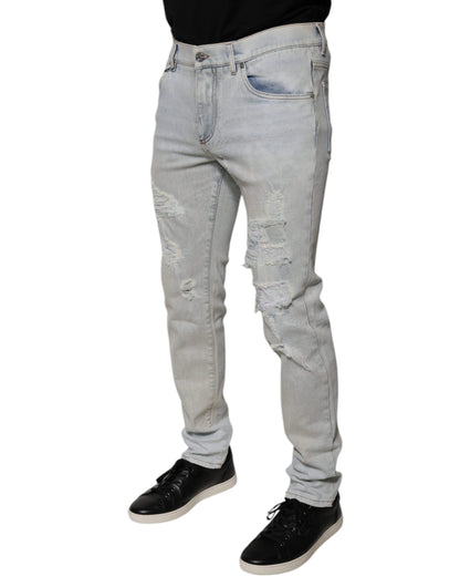 Jeans ajustados de mezclilla rotos de mezcla de algodón Light Blue de Dolce & Gabbana