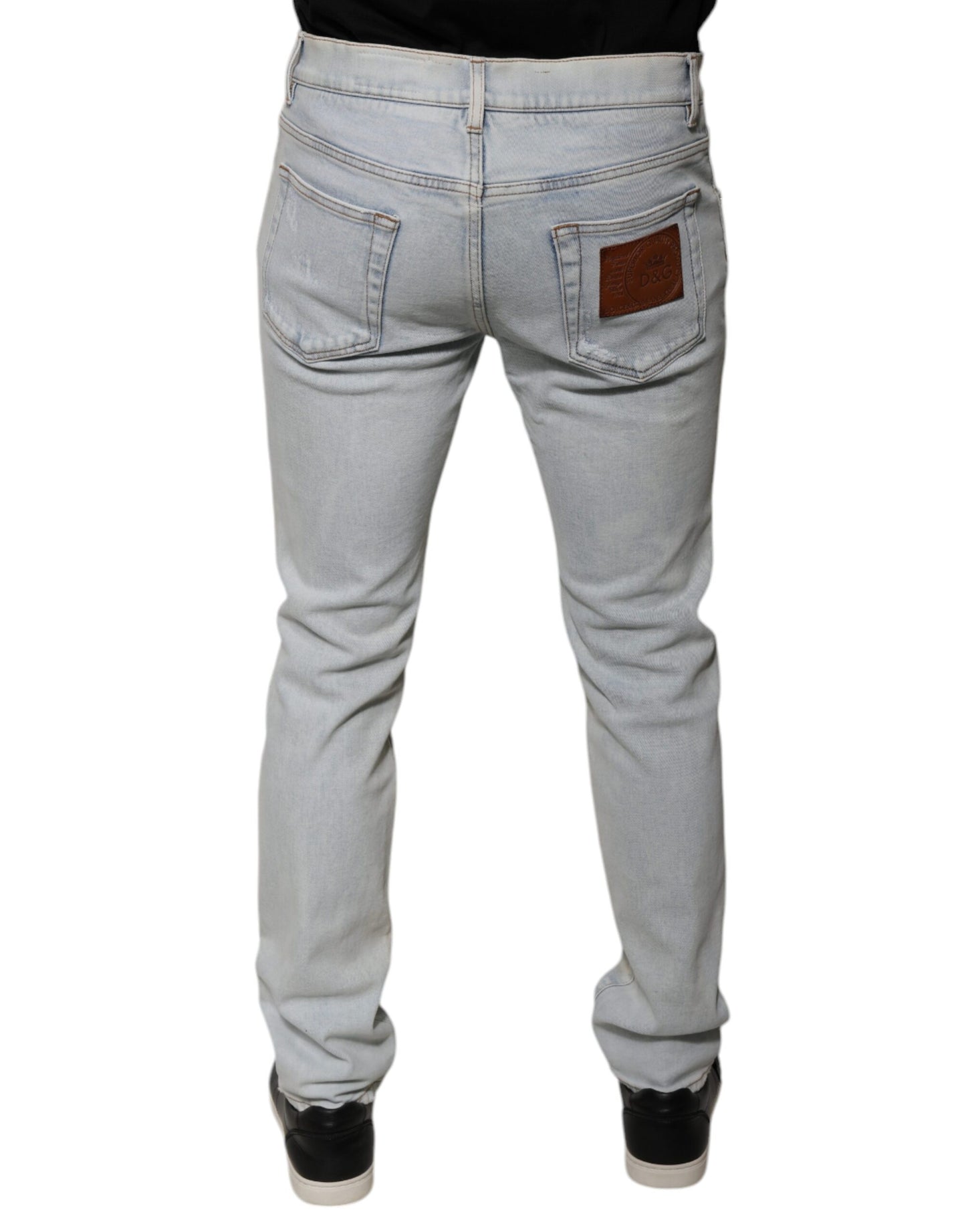 Jeans ajustados de mezclilla rotos de mezcla de algodón Light Blue de Dolce & Gabbana