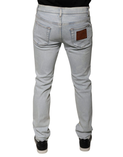 Jeans ajustados de mezclilla rotos de mezcla de algodón Light Blue de Dolce & Gabbana