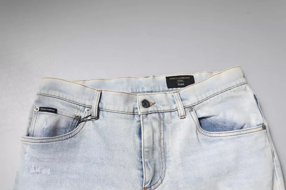 Jeans ajustados de mezclilla rotos de mezcla de algodón Light Blue de Dolce & Gabbana
