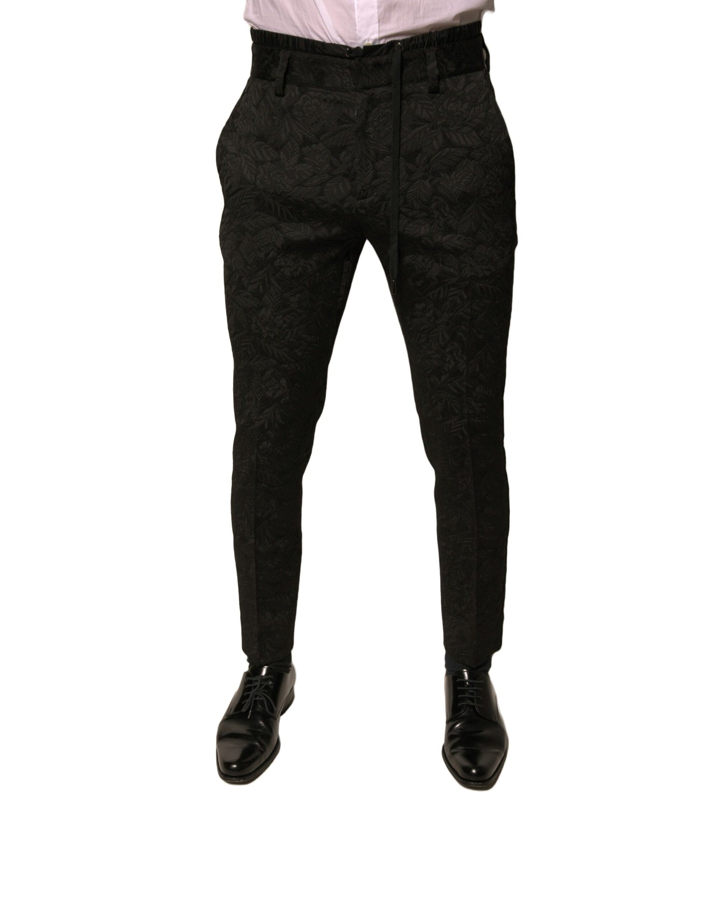 Pantalones de vestir ajustados Dolce & Gabbana de poliéster de brocado negro para hombre