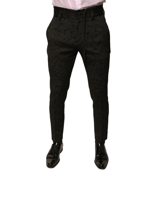 Pantalones de vestir ajustados Dolce & Gabbana de poliéster de brocado negro para hombre