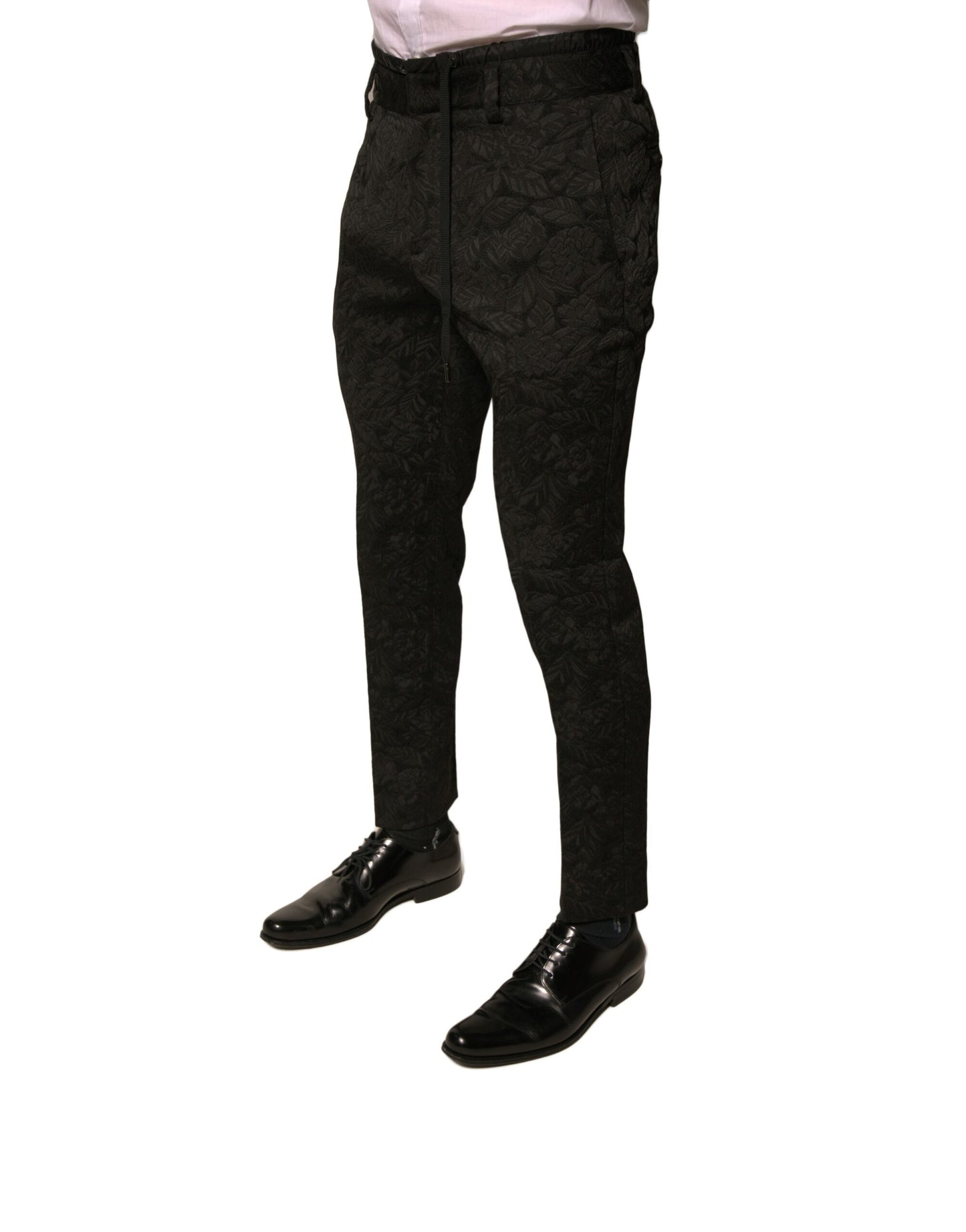 Pantalones de vestir ajustados Dolce & Gabbana de poliéster de brocado negro para hombre