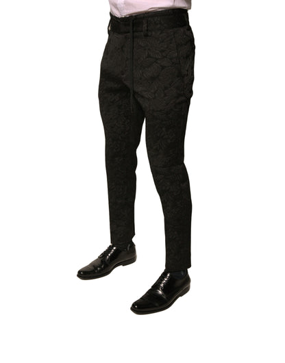 Pantalones de vestir ajustados Dolce & Gabbana de poliéster de brocado negro para hombre