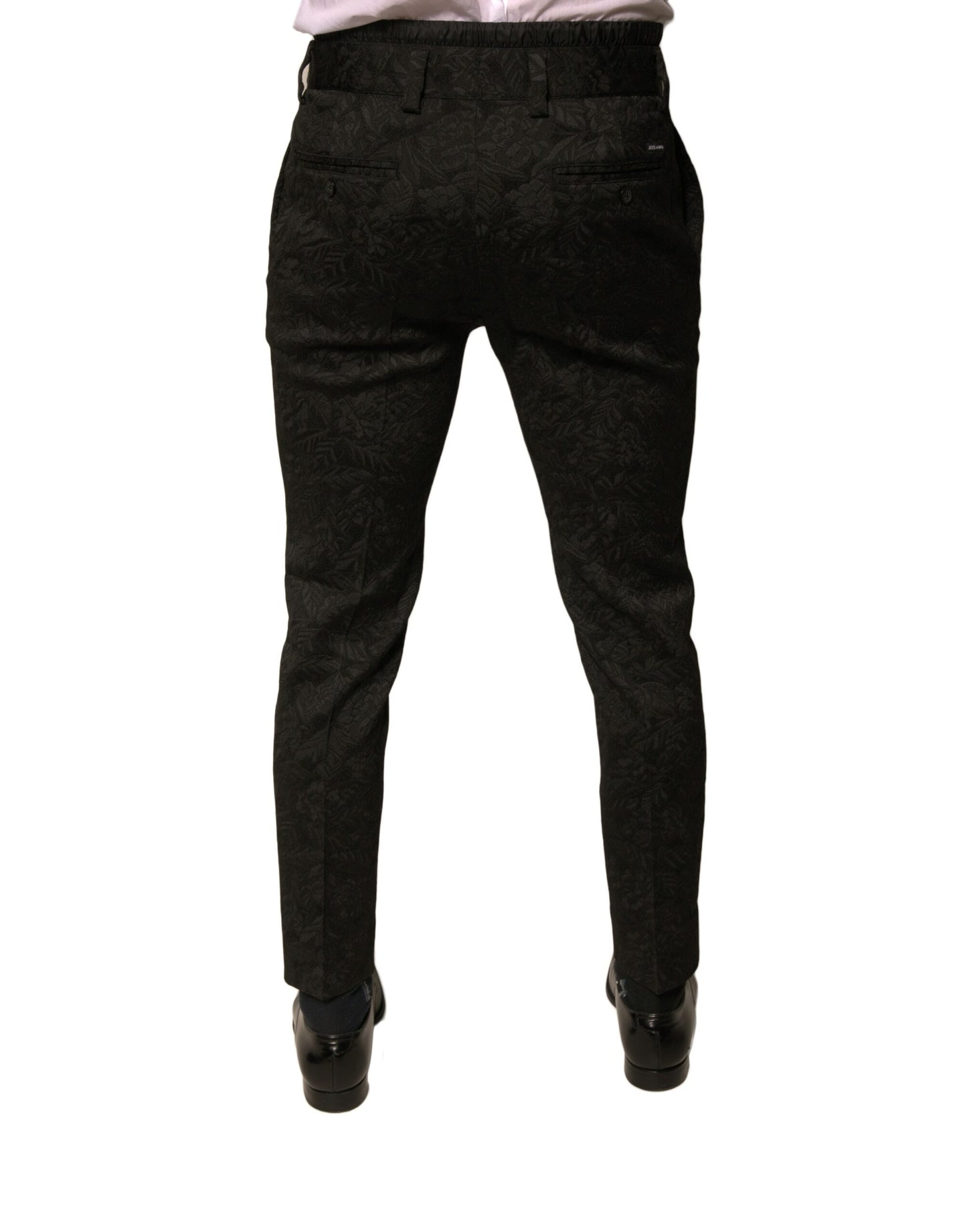 Pantalones de vestir ajustados Dolce & Gabbana de poliéster de brocado negro para hombre