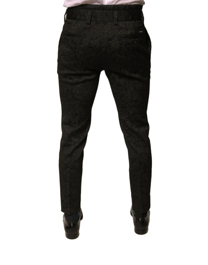 Pantalones de vestir ajustados Dolce & Gabbana de poliéster de brocado negro para hombre