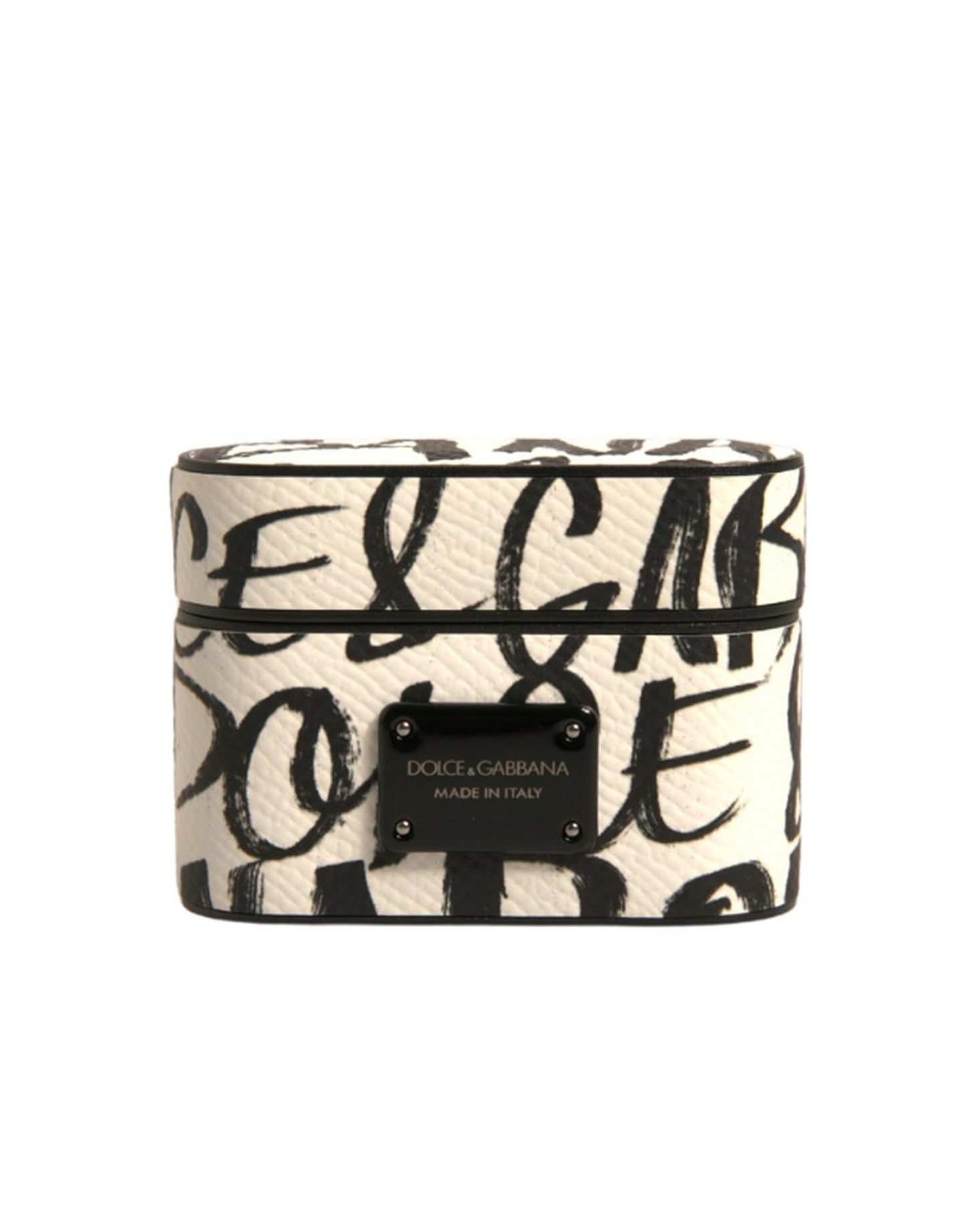 Estuche para Airpods Dolce & Gabbana de piel negra y blanca con logotipo grabado "Scribble"