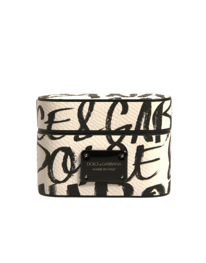 Estuche para Airpods Dolce & Gabbana de piel negra y blanca con logotipo grabado "Scribble"