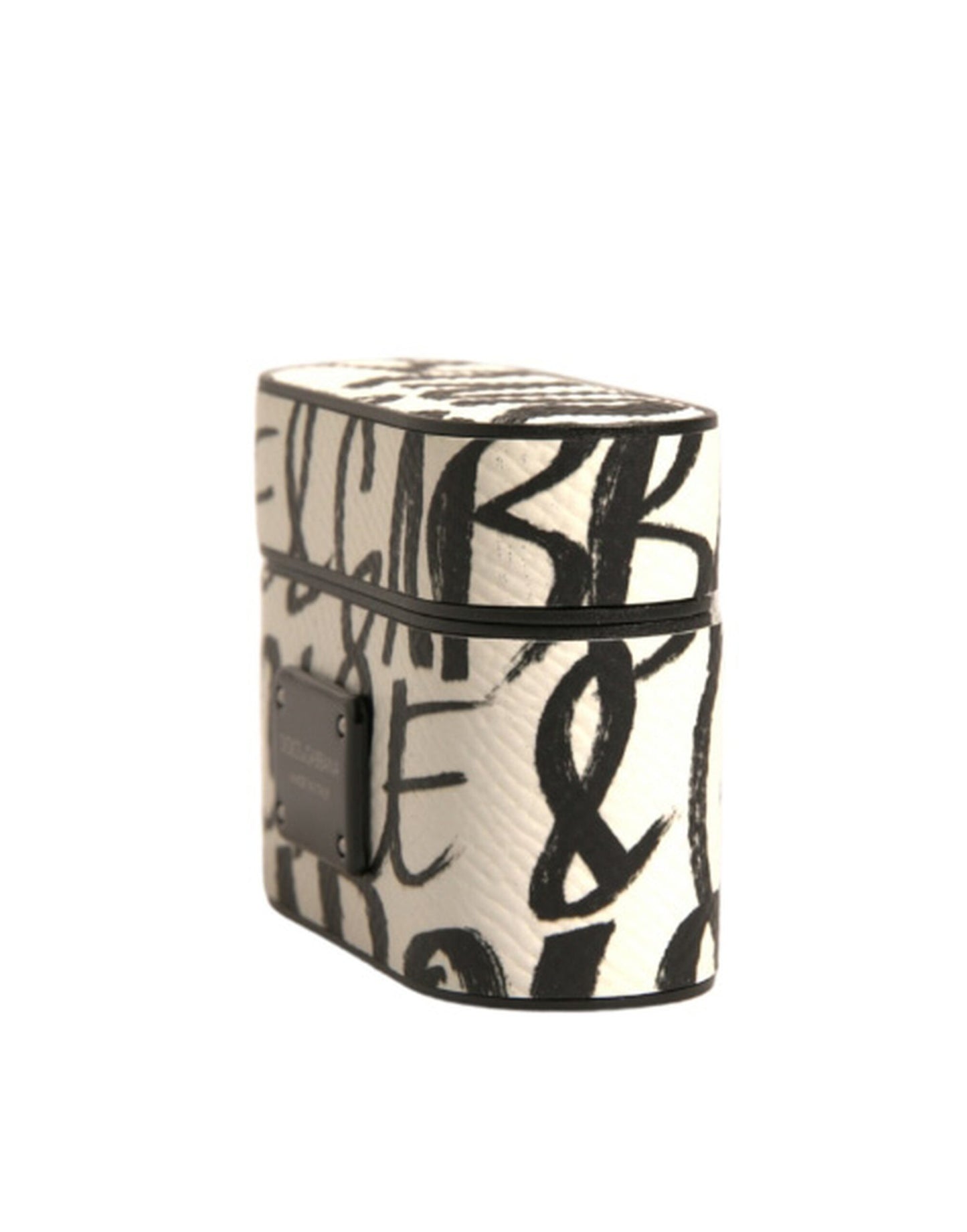 Estuche para Airpods Dolce & Gabbana de piel negra y blanca con logotipo grabado "Scribble"