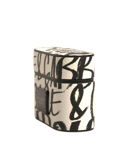 Estuche para Airpods Dolce & Gabbana de piel negra y blanca con logotipo grabado "Scribble"