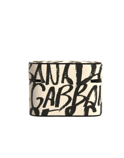 Estuche para Airpods Dolce & Gabbana de piel negra y blanca con logotipo grabado "Scribble"