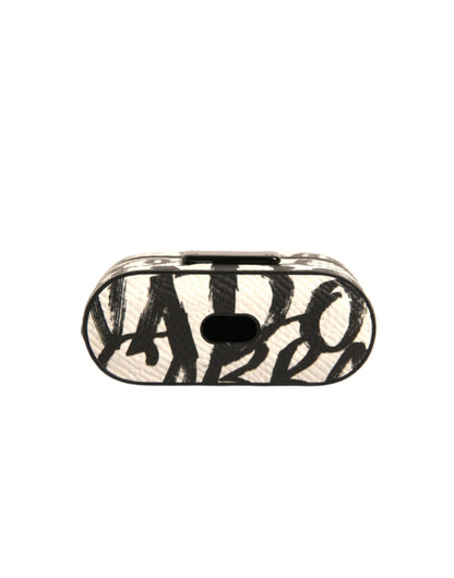 Estuche para Airpods Dolce & Gabbana de piel negra y blanca con logotipo grabado "Scribble"