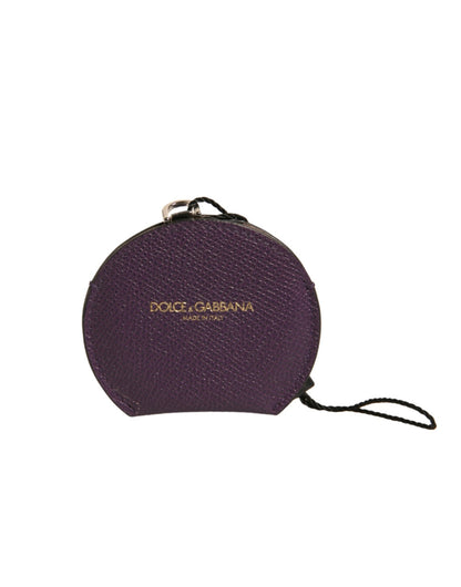 Porta Espejo de Mano Redondo con Logotipo en Piel de Becerro Morada Dolce & Gabbana