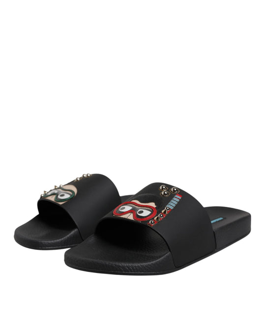 Chanclas de cuero negras Dolce & Gabbana Divers Sandalias Zapatos de playa