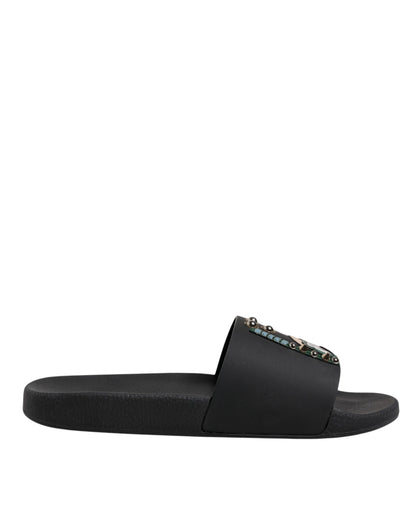 Chanclas de cuero negras Dolce & Gabbana Divers Sandalias Zapatos de playa