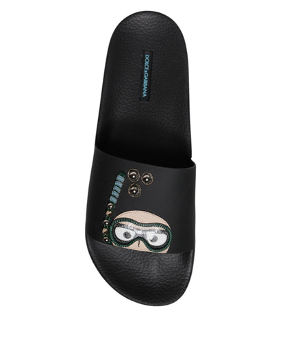 Chanclas de cuero negras Dolce & Gabbana Divers Sandalias Zapatos de playa