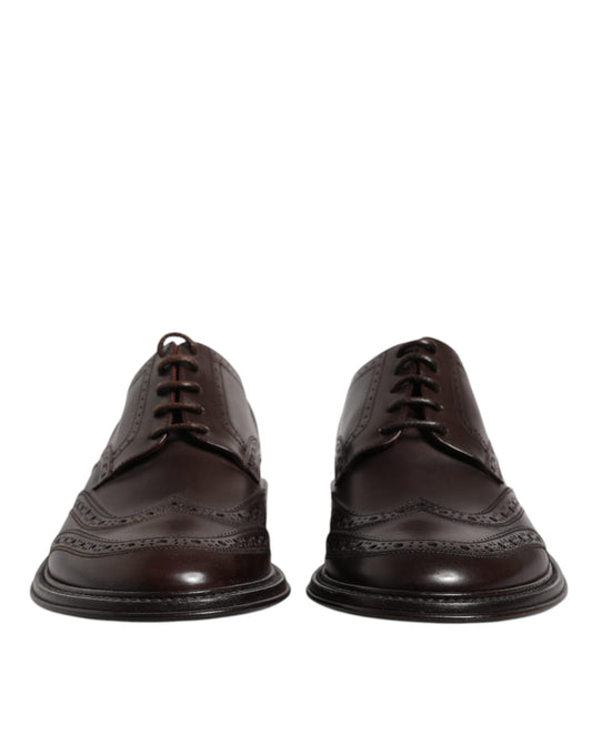 Zapatos de vestir formales Dolce & Gabbana Derby Wingtip de piel marrón con cordones