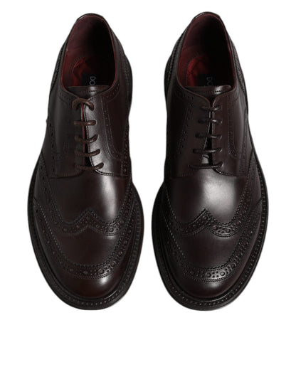Zapatos de vestir formales Dolce & Gabbana Derby Wingtip de piel marrón con cordones