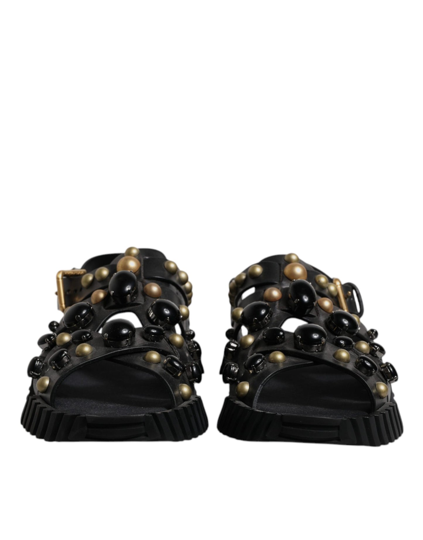 Dolce & Gabbana Sandalias Deslizantes Tachonadas de Cuero Negro