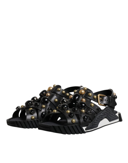 Dolce & Gabbana Sandalias Deslizantes Tachonadas de Cuero Negro
