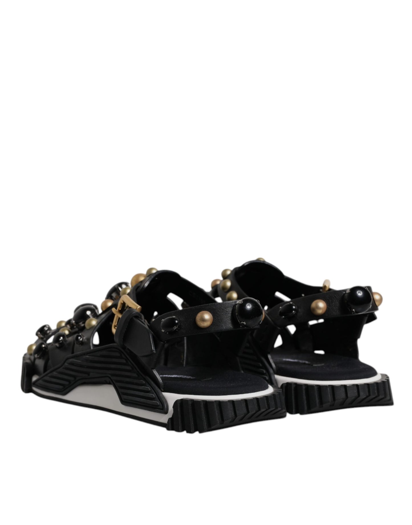 Dolce & Gabbana Sandalias Deslizantes Tachonadas de Cuero Negro