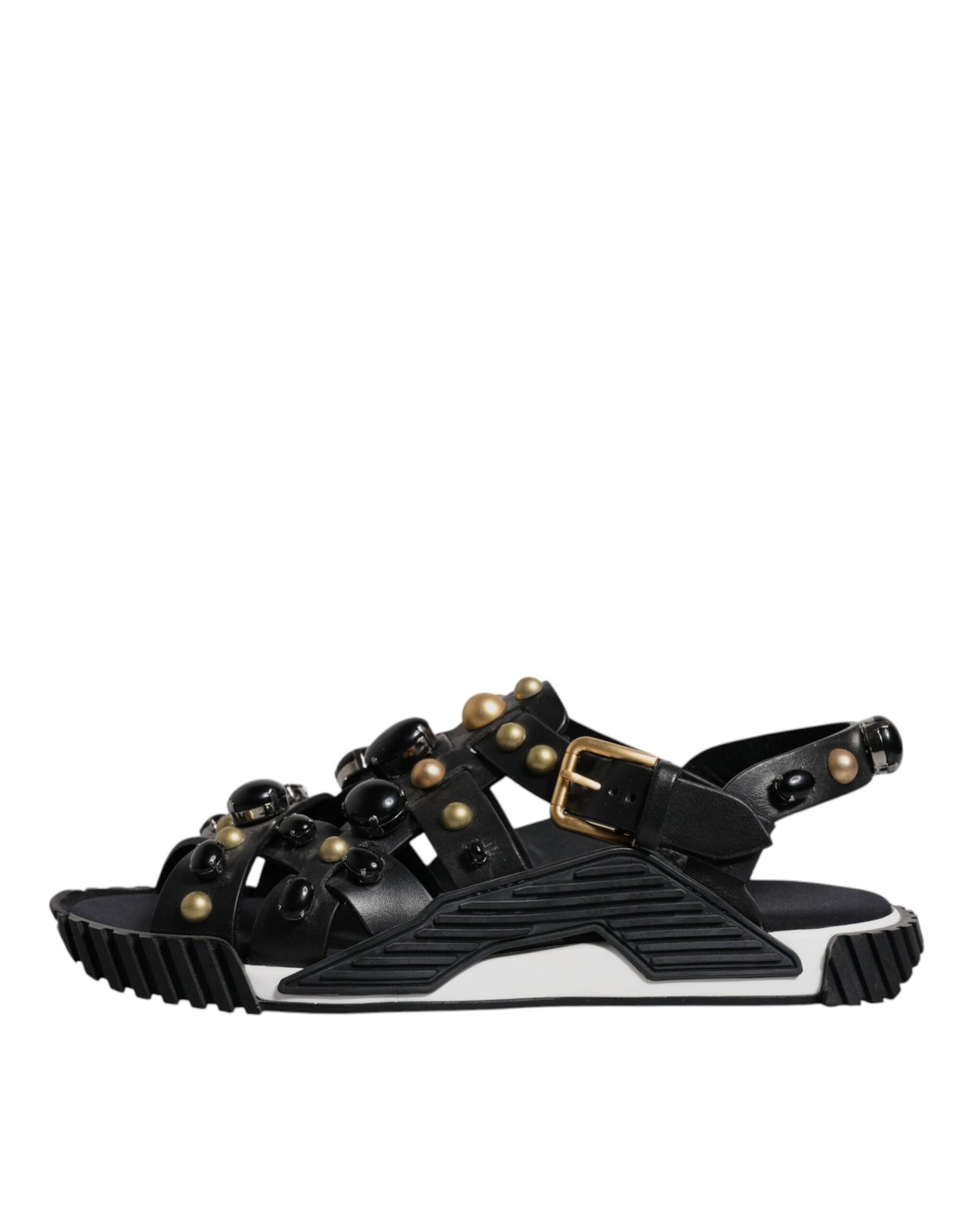 Dolce & Gabbana Sandalias Deslizantes Tachonadas de Cuero Negro