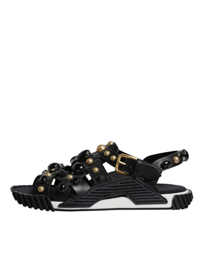 Dolce & Gabbana Sandalias Deslizantes Tachonadas de Cuero Negro