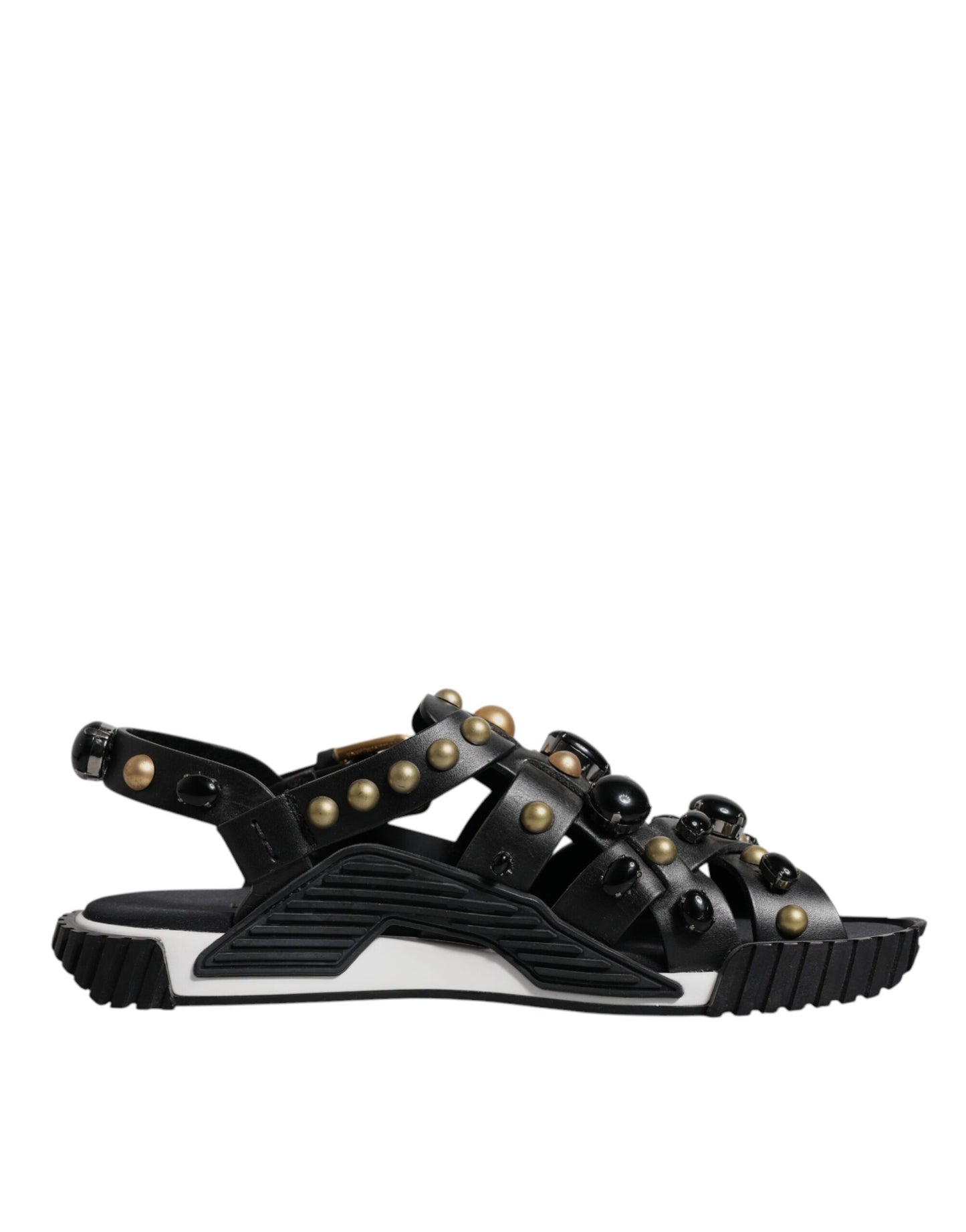 Dolce & Gabbana Sandalias Deslizantes Tachonadas de Cuero Negro