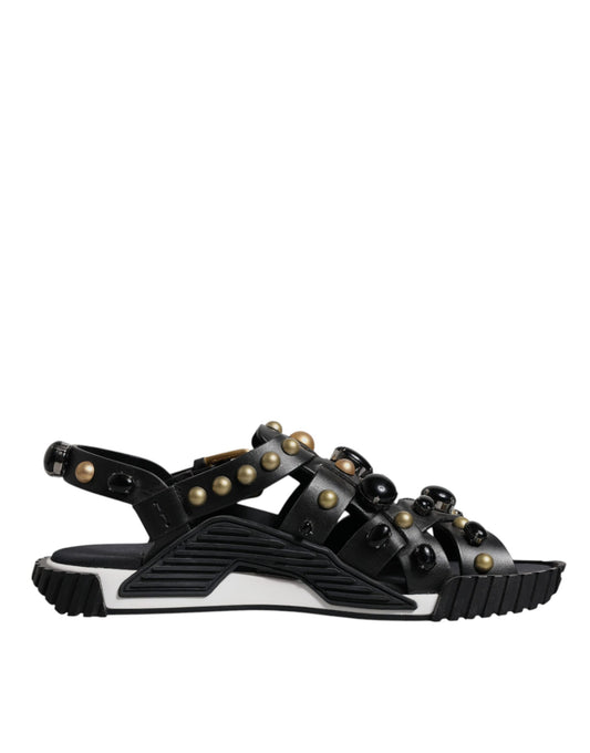 Dolce & Gabbana Sandalias Deslizantes Tachonadas de Cuero Negro