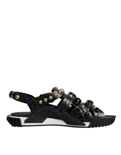 Dolce & Gabbana Sandalias Deslizantes Tachonadas de Cuero Negro