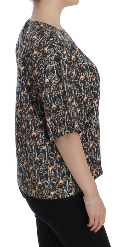 Blusa de seda gris con estampado de llave dorada Dolce & Gabbana