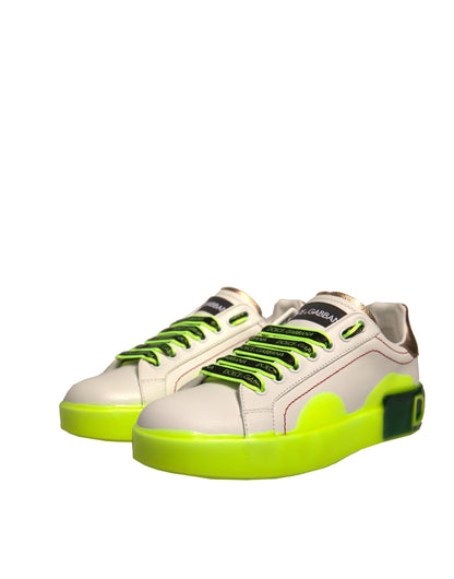 Zapatillas de cuero Portofino blancas y amarillas de Dolce & Gabbana