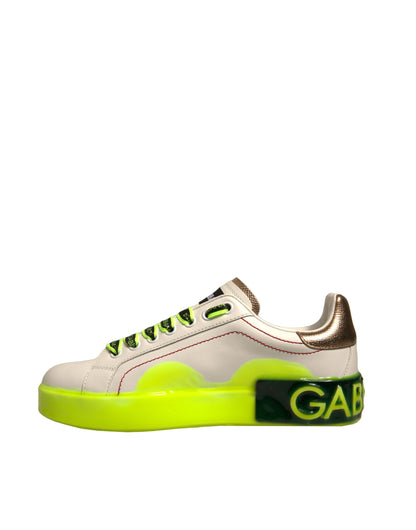 Zapatillas de cuero Portofino blancas y amarillas de Dolce & Gabbana