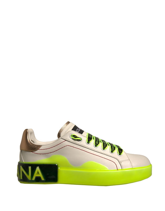 Zapatillas de cuero Portofino blancas y amarillas de Dolce & Gabbana