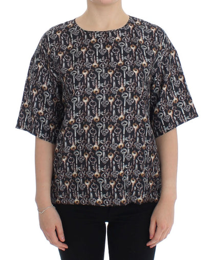Blusa de seda gris con estampado de llave dorada Dolce & Gabbana